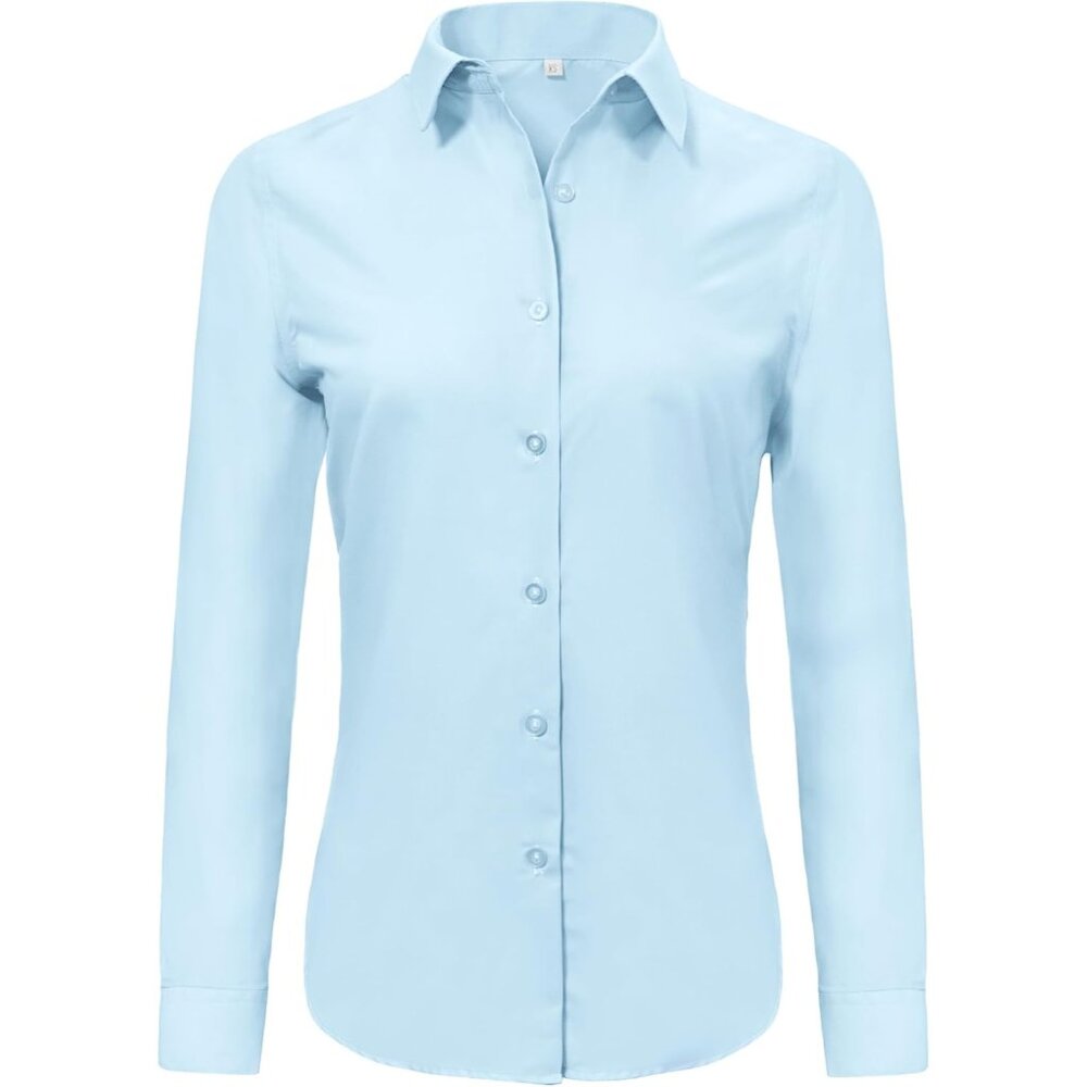 💫 Ruisin Wrinkle Free Button Down Shirts Women Blue Long Sleeve Work Dress Tops